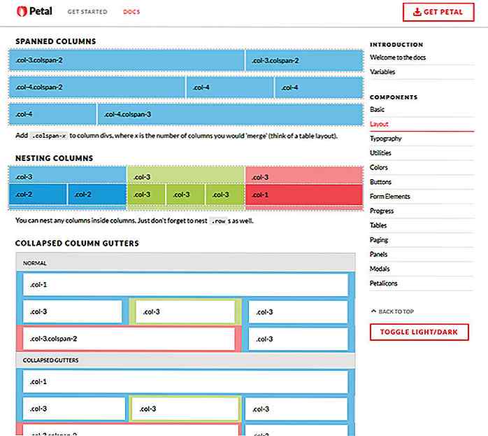 Petal è un framework di interfaccia utente CSS organizzato e leggero in esecuzione su LESS