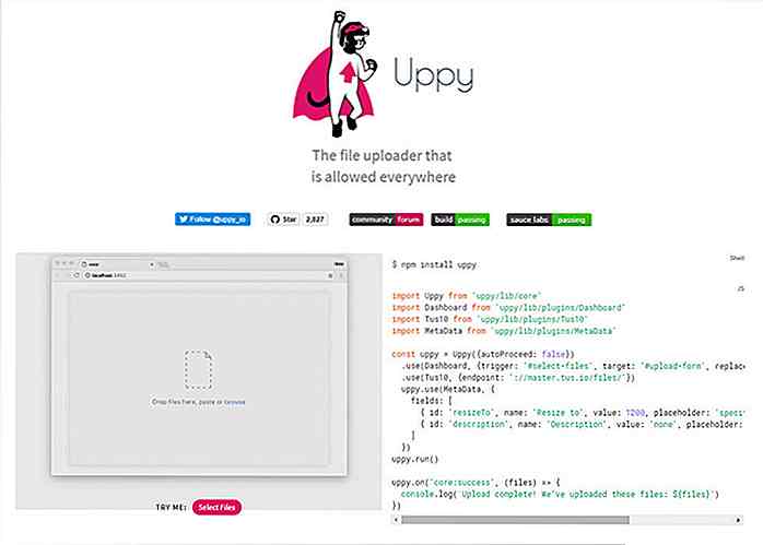 Uppy - Gratis ES5 / ES6 JavaScript-bestandsuploadplug-in