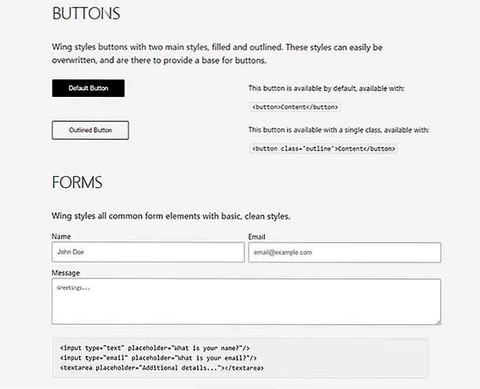 Wing - Minimalista CSS Framework Web Designer desidera