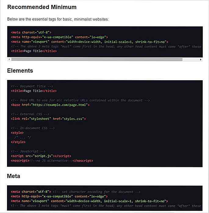 Denne Cheatsheet lister hvert tag du kan sette inn 
<head>  Element