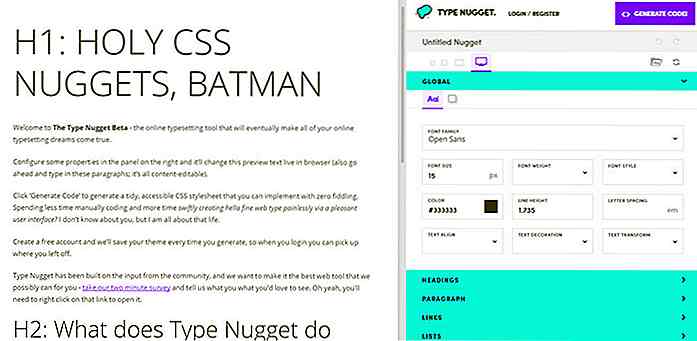 Prova la tua tipografia Web in un browser con tipo nugget