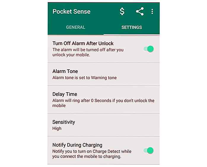 Denne appen utløser en alarm hvis telefonen er fjernet fra lommen