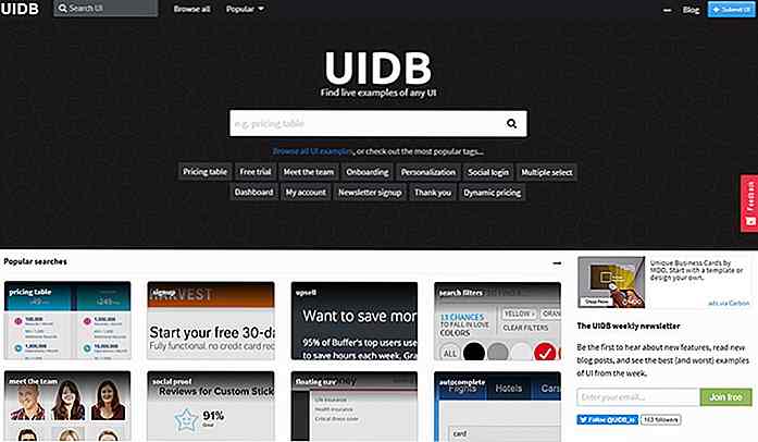 Finden Sie mit UIDB Inspiration für das Design von Benutzeroberflächen