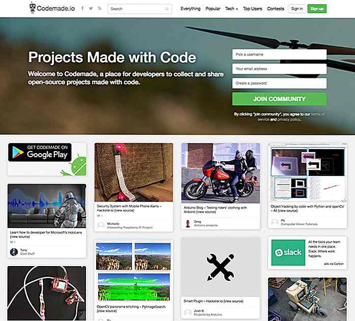 Codemade es un sitio de intercambio de proyectos Tech de estilo Pinterest.