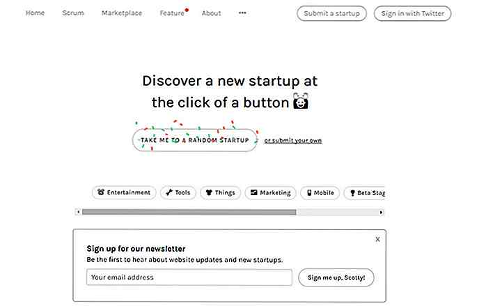 Le bouton de démarrage permet de découvrir de nouvelles startups avec juste un clic
